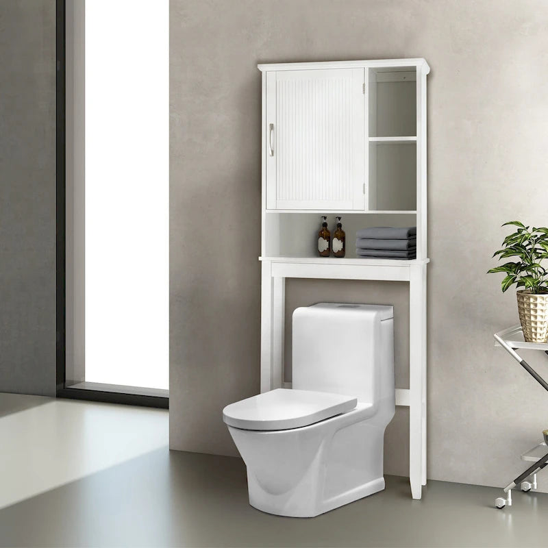 White Over-the-Toilet Cabinet with Adjustable Interior Shelf