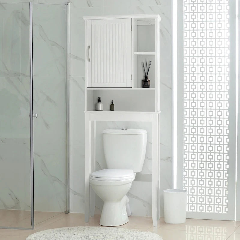 White Over-the-Toilet Cabinet with Adjustable Interior Shelf