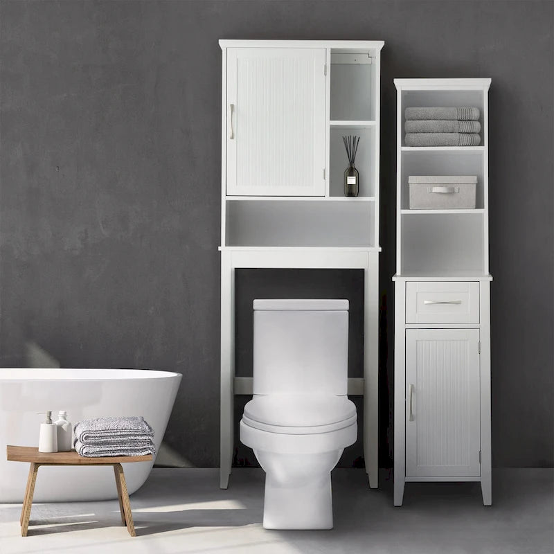 White Over-the-Toilet Cabinet with Adjustable Interior Shelf
