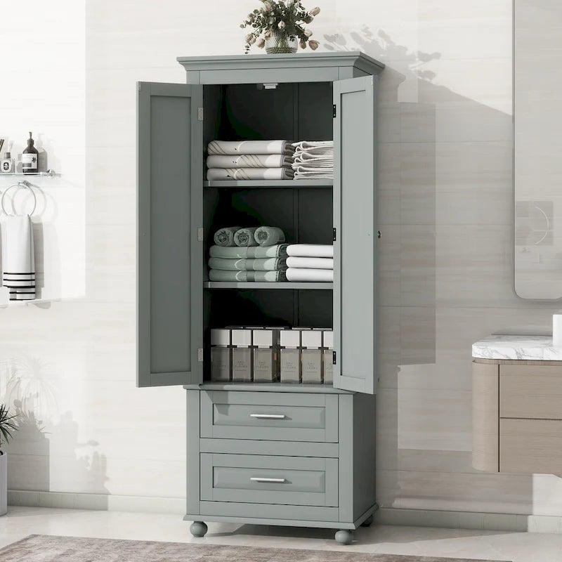 Tall Storage Cabinet with Two Drawers - N/A