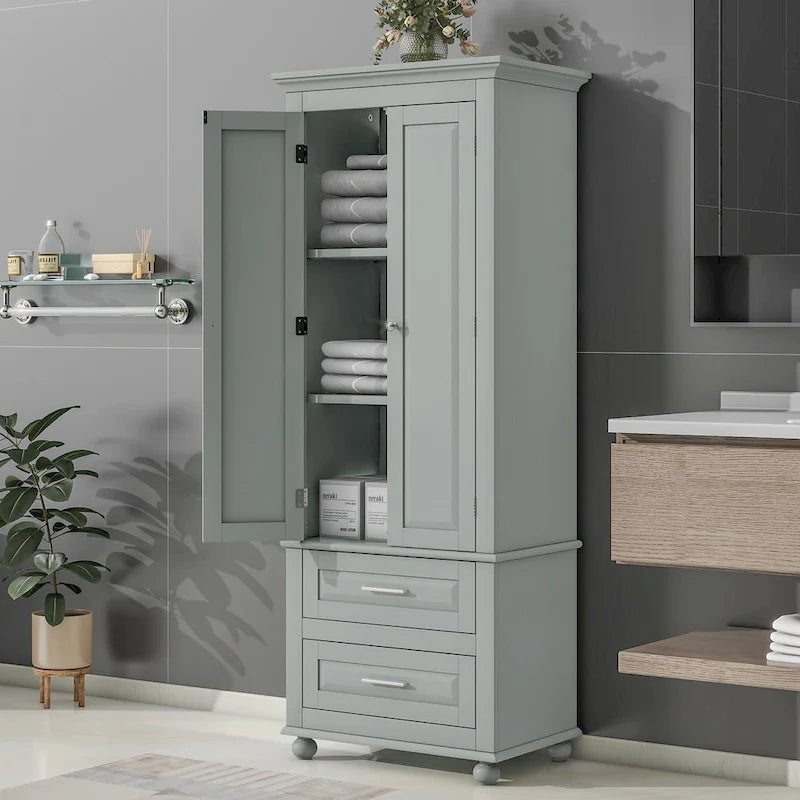 Tall Storage Cabinet with Two Drawers - N/A