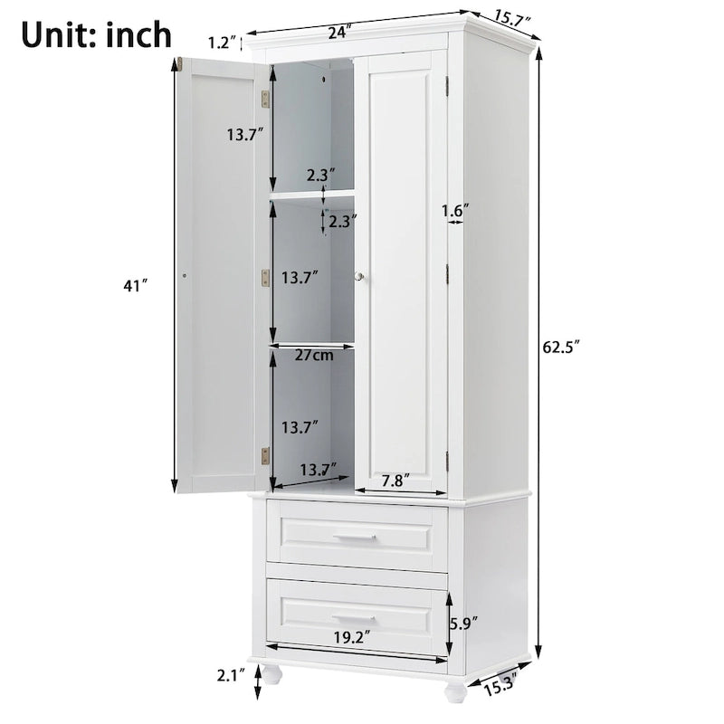 Tall Storage Cabinet with Two Drawers - N/A