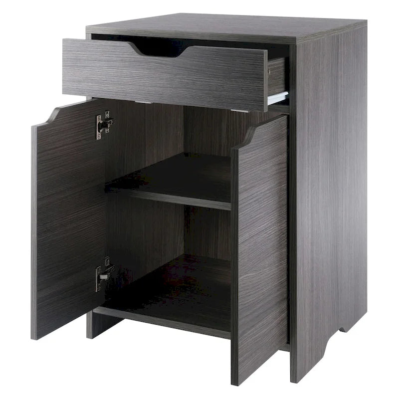 Charcoal 1-Drawer Storage Cabinet with Adjustable Shelf
