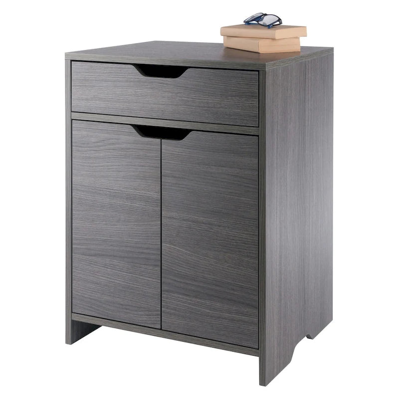 Charcoal 1-Drawer Storage Cabinet with Adjustable Shelf