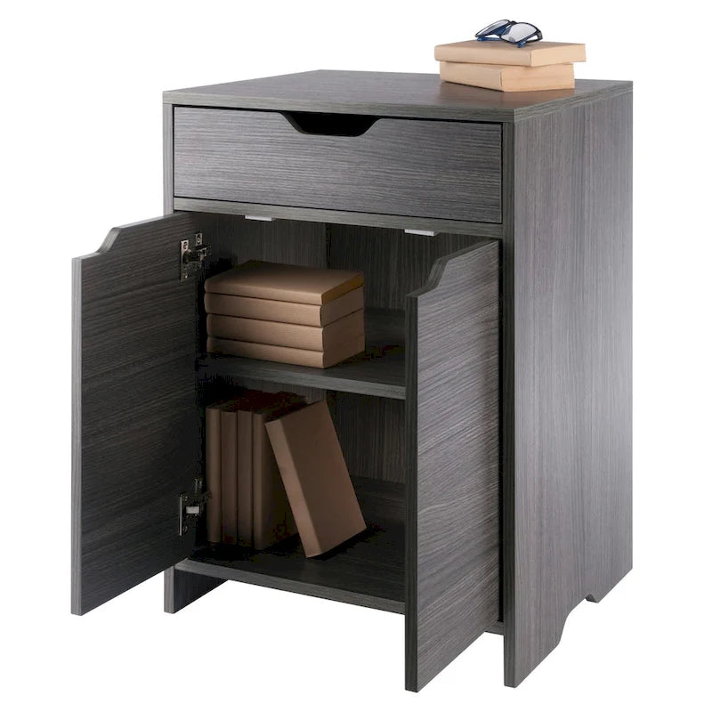 Charcoal 1-Drawer Storage Cabinet with Adjustable Shelf
