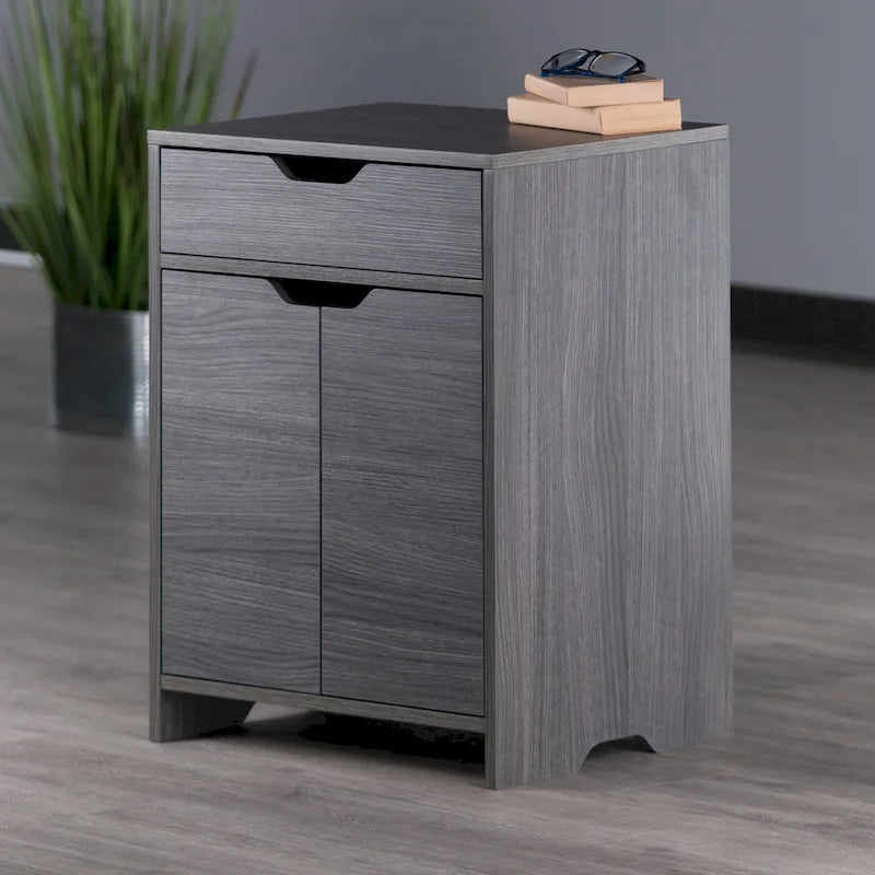 Charcoal 1-Drawer Storage Cabinet with Adjustable Shelf
