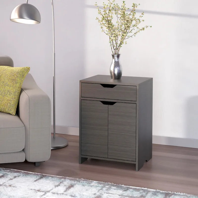 Charcoal 1-Drawer Storage Cabinet with Adjustable Shelf