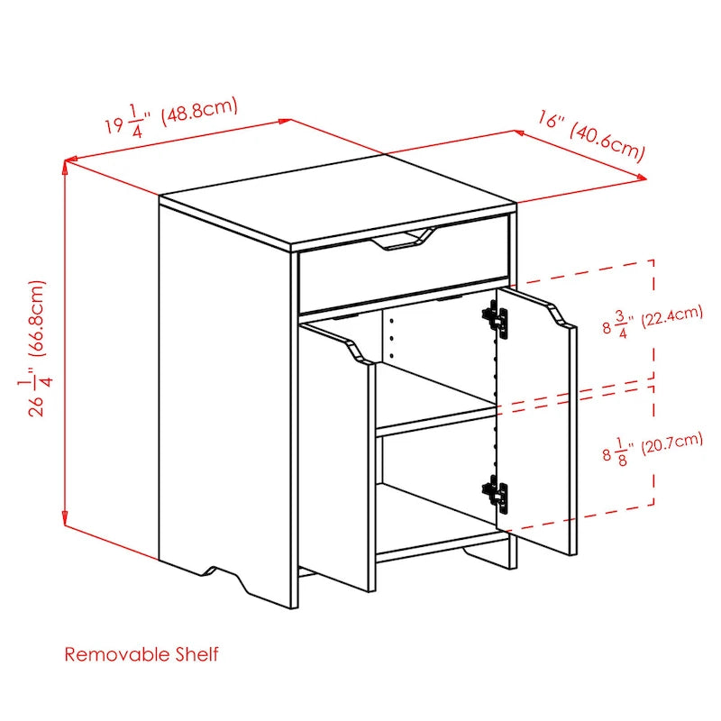 Charcoal 1-Drawer Storage Cabinet with Adjustable Shelf
