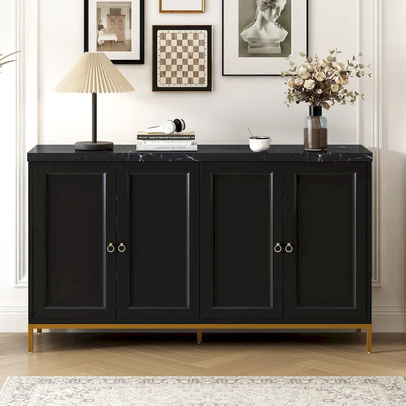 59.3-Inch Modern Four-Door MDF Sideboard with Marble Top