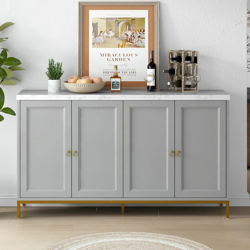 59.3-Inch Modern Four-Door MDF Sideboard with Marble Top