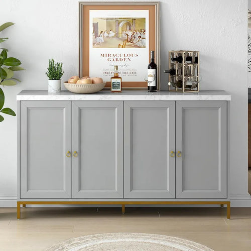 59.3-Inch Modern Four-Door MDF Sideboard with Marble Top