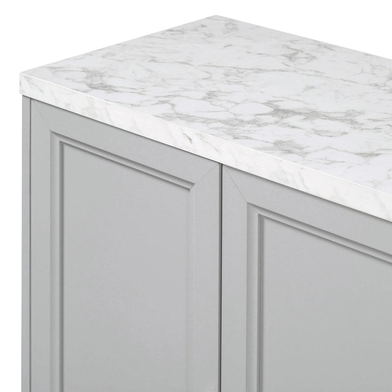 59.3-Inch Modern Four-Door MDF Sideboard with Marble Top