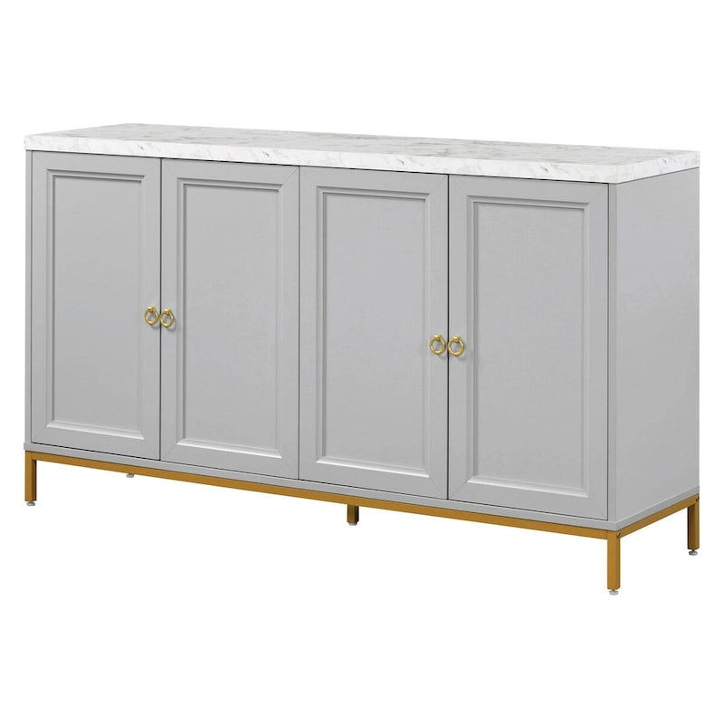 59.3-Inch Modern Four-Door MDF Sideboard with Marble Top