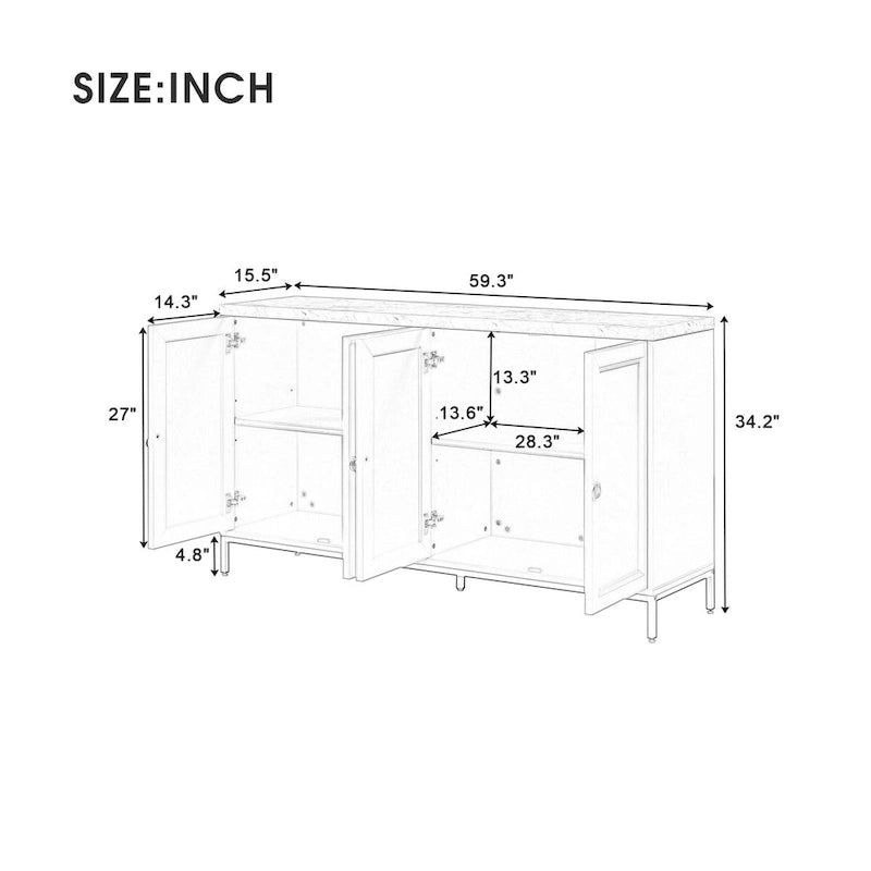 59.3-Inch Modern Four-Door MDF Sideboard with Marble Top