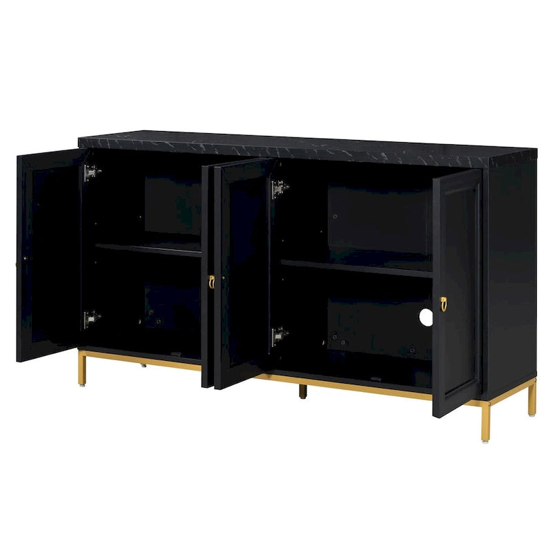 59.3-Inch Modern Four-Door MDF Sideboard with Marble Top
