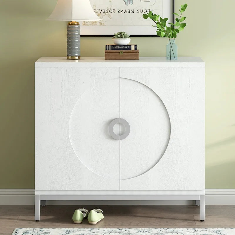 Simple Ash Veneer Accent Storage Cabinet with Metal Legs