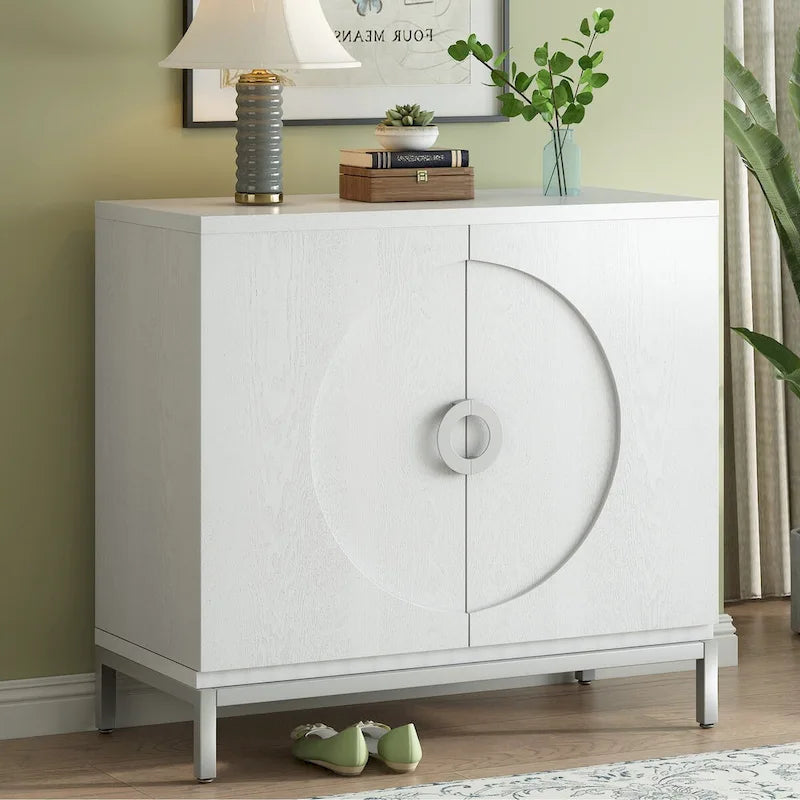 Simple Ash Veneer Accent Storage Cabinet with Metal Legs