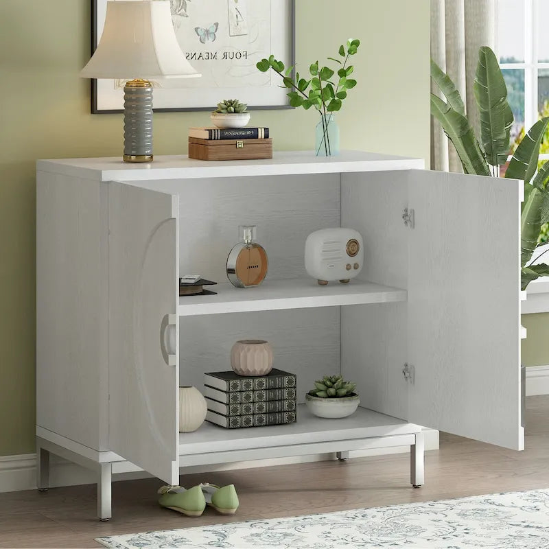 Simple Ash Veneer Accent Storage Cabinet with Metal Legs