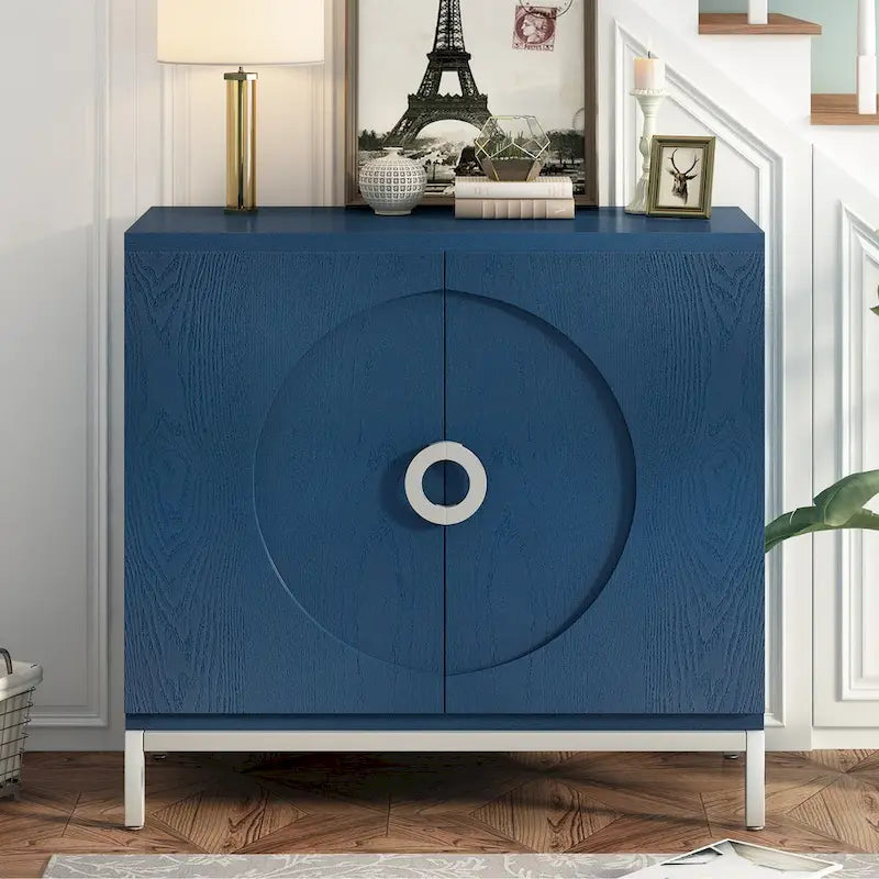 Simple Ash Veneer Accent Storage Cabinet with Metal Legs
