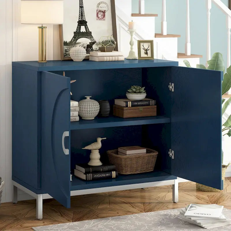 Simple Ash Veneer Accent Storage Cabinet with Metal Legs