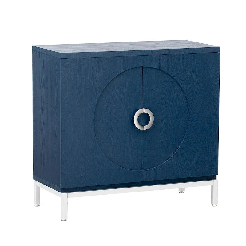 Simple Ash Veneer Accent Storage Cabinet with Metal Legs