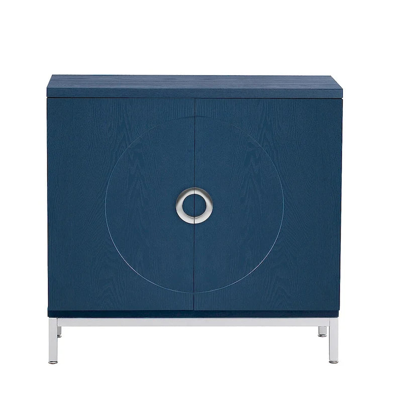 Simple Ash Veneer Accent Storage Cabinet with Metal Legs