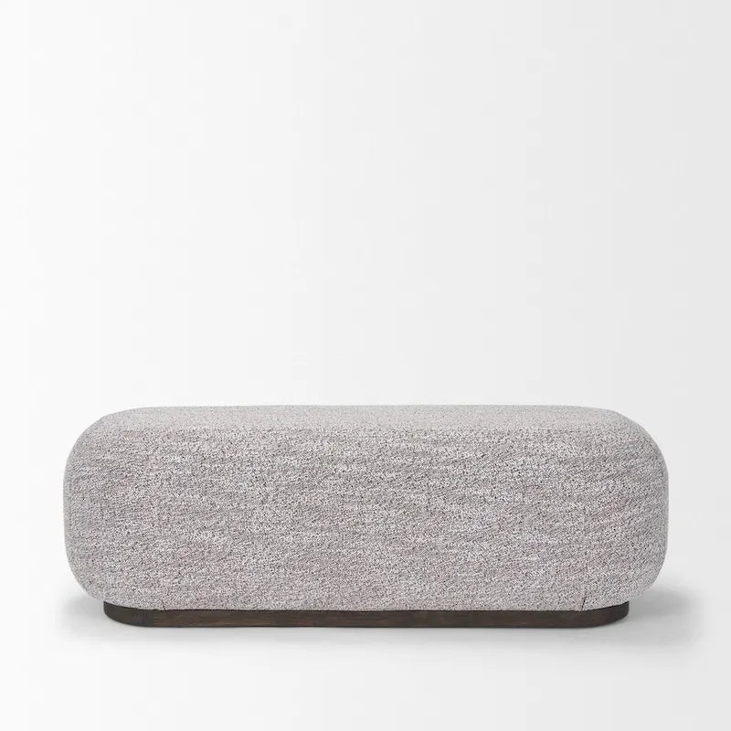 Gray Fabric w/ Dark Brown Wood Oblong Bench