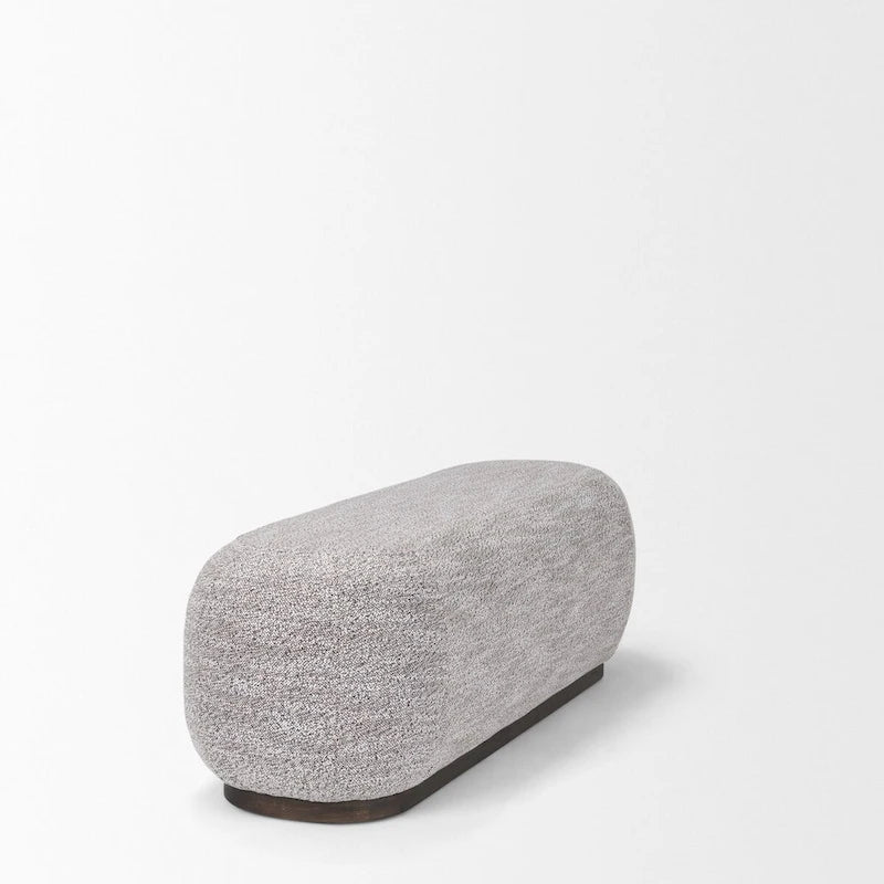 Gray Fabric w/ Dark Brown Wood Oblong Bench