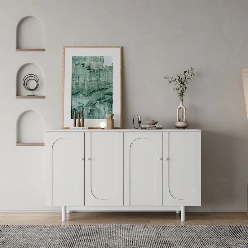 Stylish and Functional 4-Door Storage Cabinet with Pine Legs, Solid Wood Pulls and MDF, for Living Room Bedroom,and Kitchen