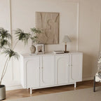 Stylish and Functional 4-Door Storage Cabinet with Pine Legs, Solid Wood Pulls and MDF, for Living Room Bedroom,and Kitchen