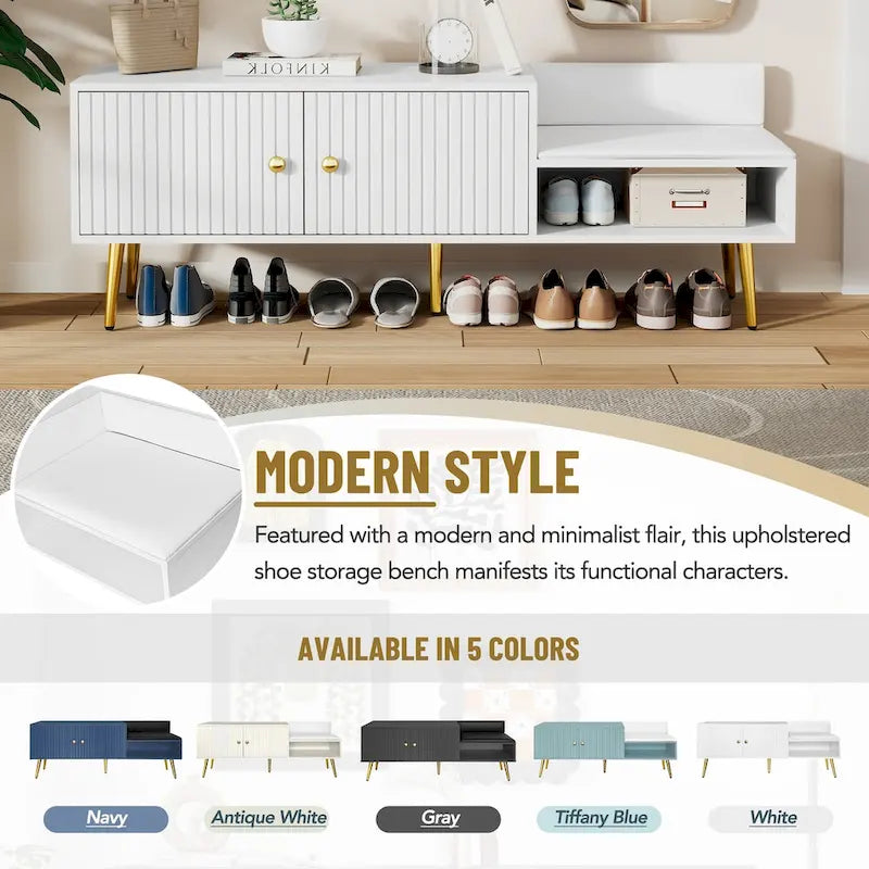 Modern Shoe Storage Bench with Hidden Storage and Upholstered Cushions for Bedside, Living Room and Entryway