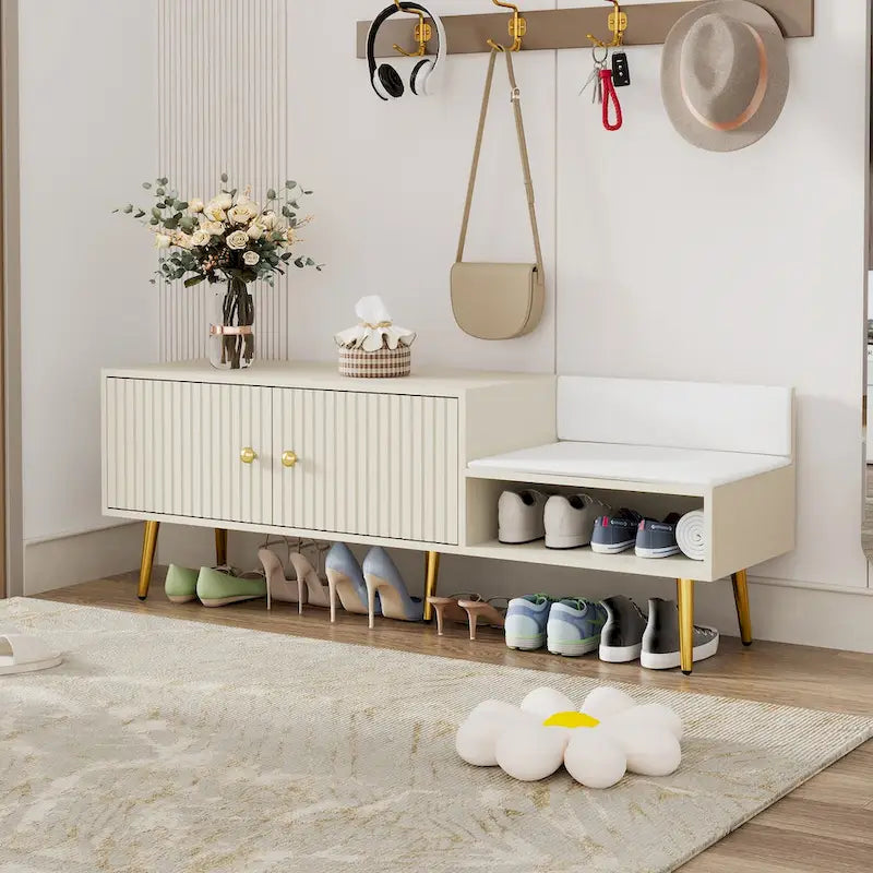 Modern Shoe Storage Bench with Hidden Storage and Upholstered Cushions for Bedside, Living Room and Entryway