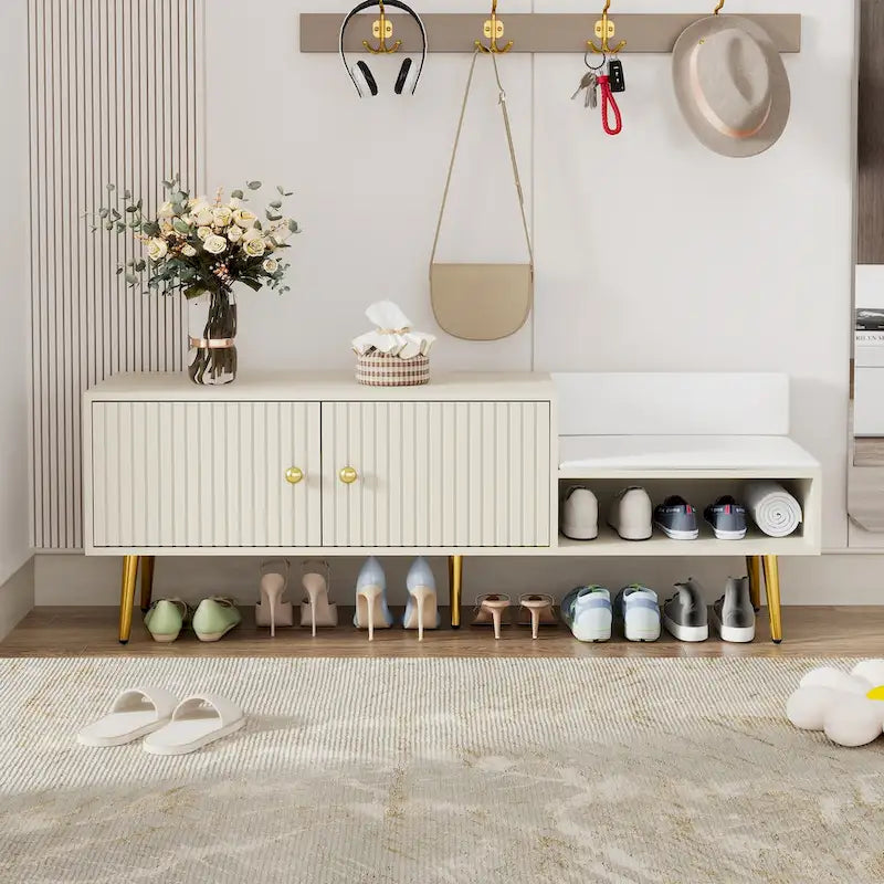 Modern Shoe Storage Bench with Hidden Storage and Upholstered Cushions for Bedside, Living Room and Entryway