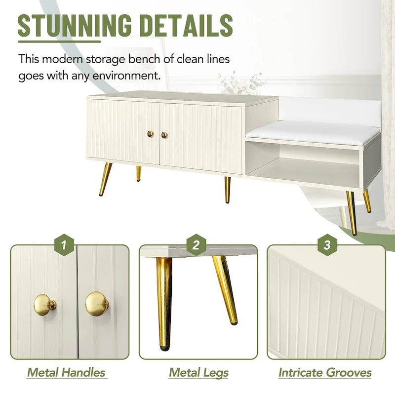 Modern Shoe Storage Bench with Hidden Storage and Upholstered Cushions for Bedside, Living Room and Entryway