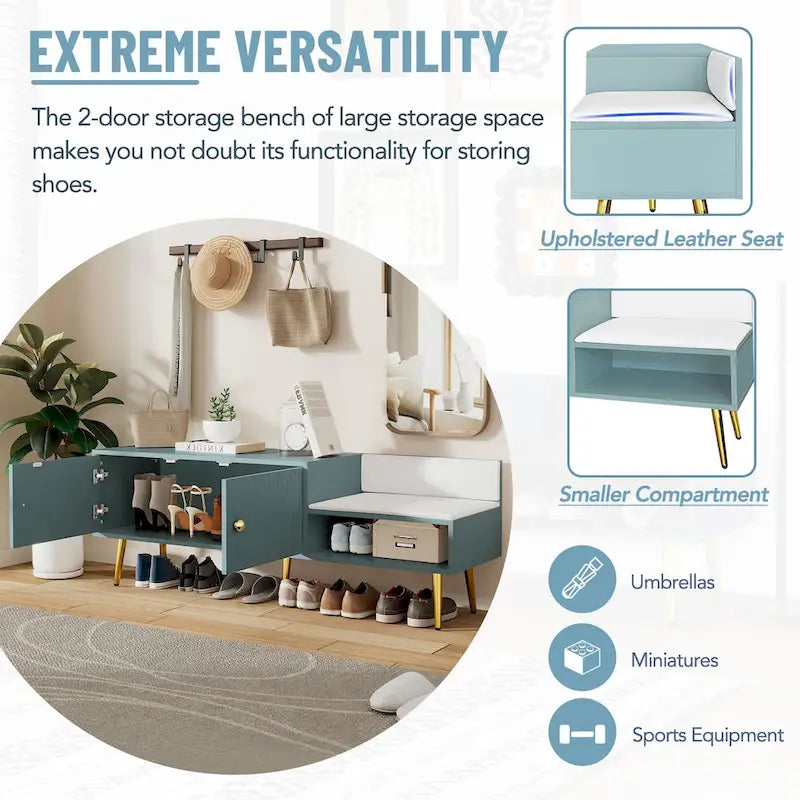 Modern Shoe Storage Bench with Hidden Storage and Upholstered Cushions for Bedside, Living Room and Entryway