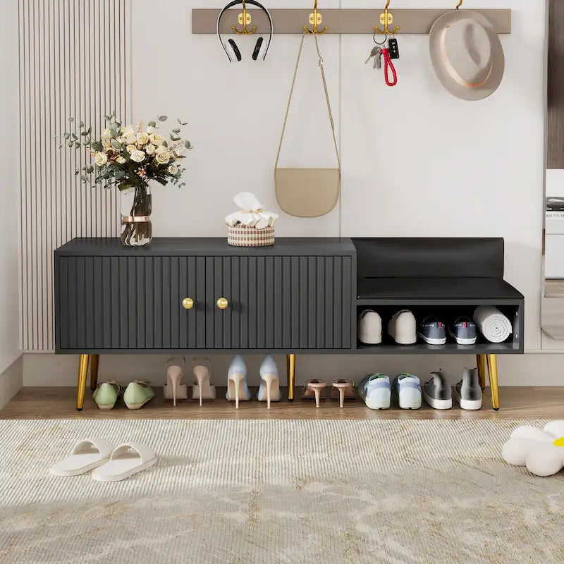 Modern Shoe Storage Bench with Hidden Storage and Upholstered Cushions for Bedside, Living Room and Entryway