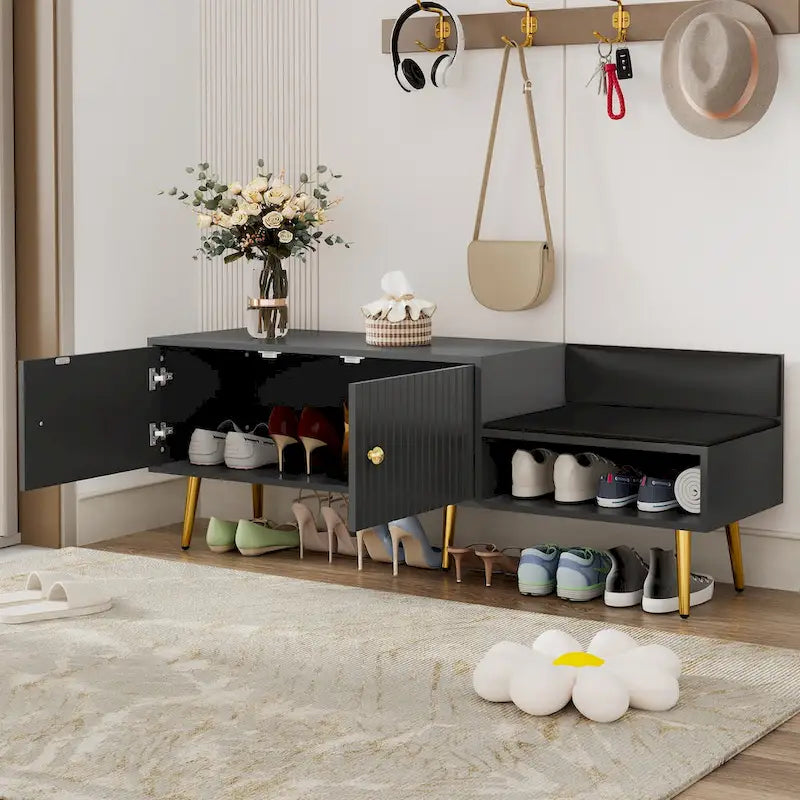 Modern Shoe Storage Bench with Hidden Storage and Upholstered Cushions for Bedside, Living Room and Entryway