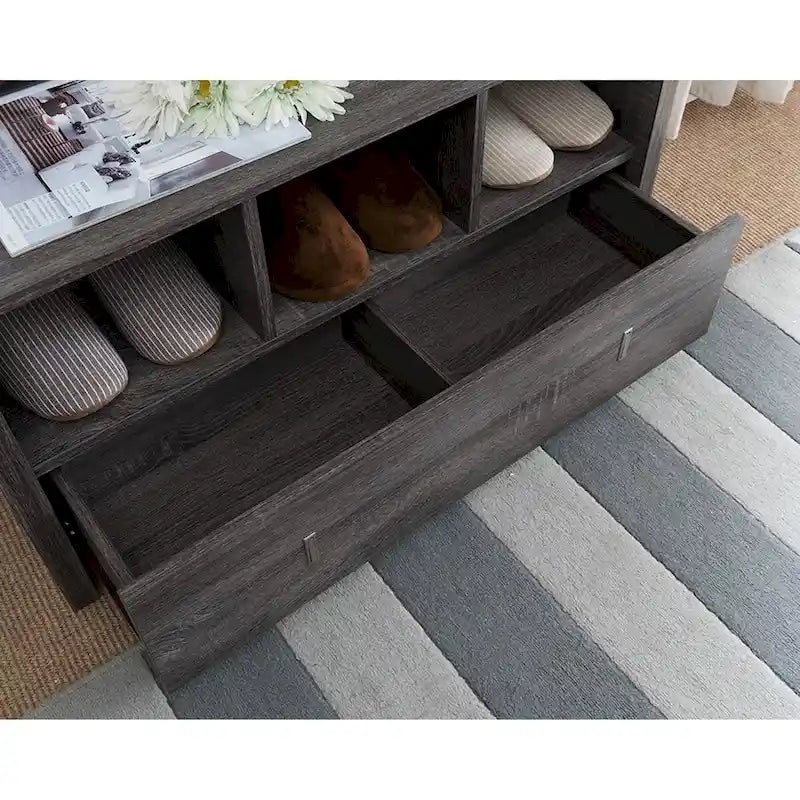 Shoe Entry Bench with Three Shelves, One Drawer with Divided Compartment