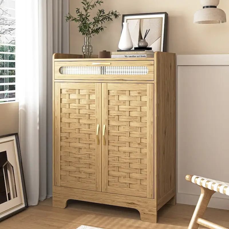 Coffee Bar Cabinet Modern Buffet Sideboard with Drawer Adjustable Shelf and Barn Door