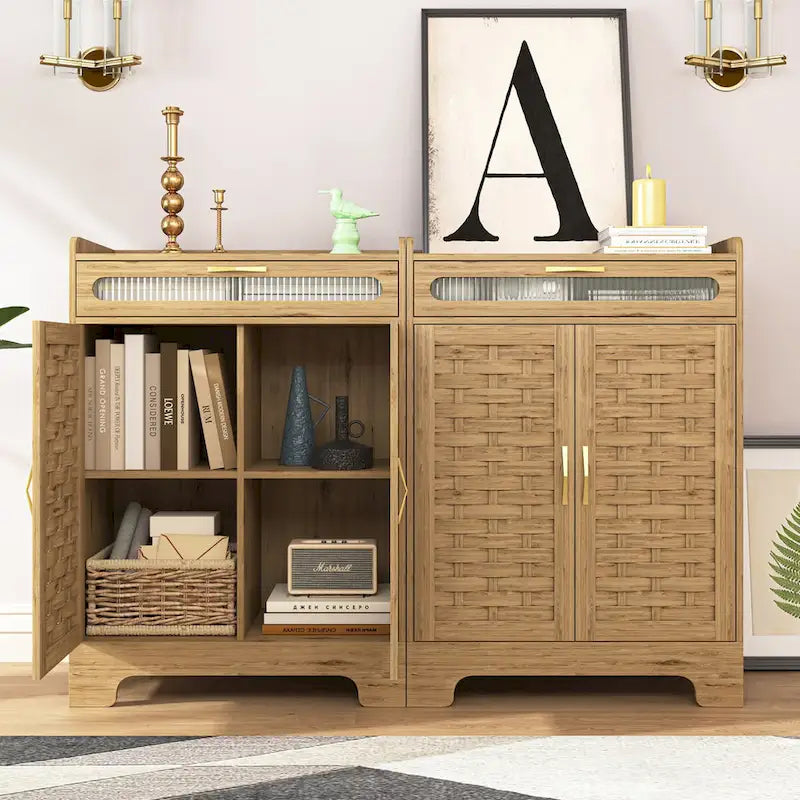 Coffee Bar Cabinet Modern Buffet Sideboard with Drawer Adjustable Shelf and Barn Door