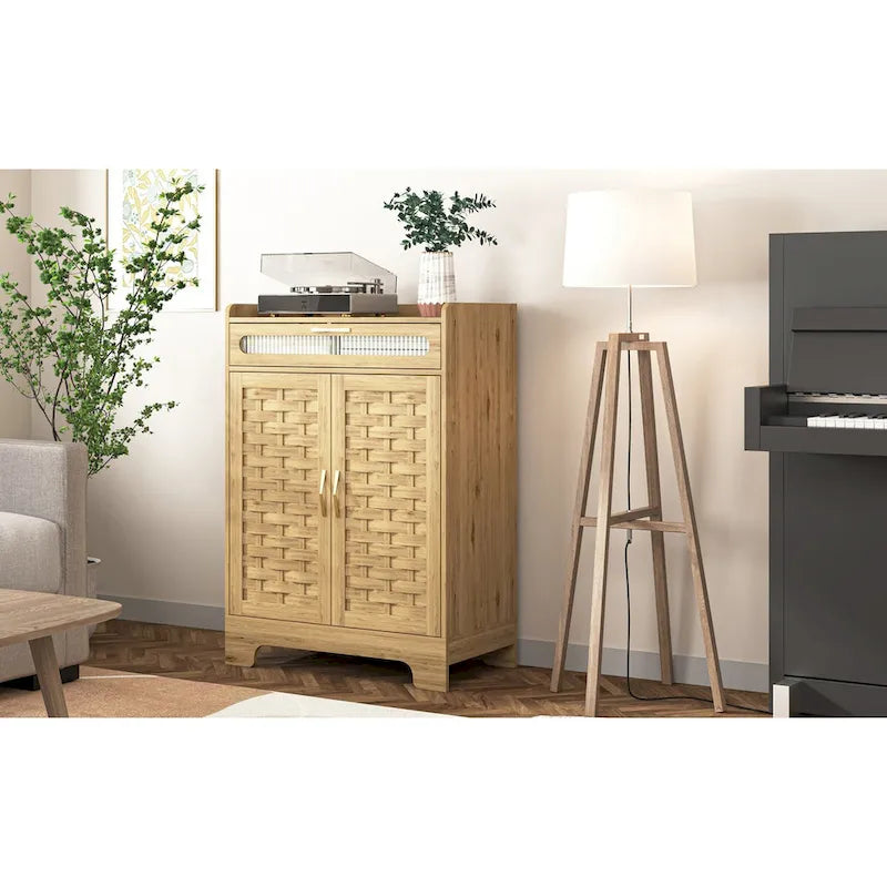 Coffee Bar Cabinet Modern Buffet Sideboard with Drawer Adjustable Shelf and Barn Door
