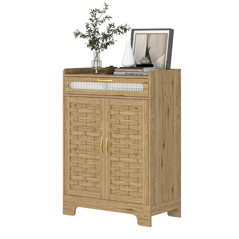 Coffee Bar Cabinet Modern Buffet Sideboard with Drawer Adjustable Shelf and Barn Door