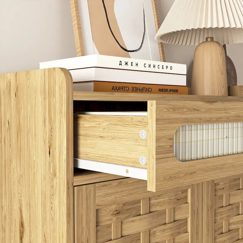 Coffee Bar Cabinet Modern Buffet Sideboard with Drawer Adjustable Shelf and Barn Door