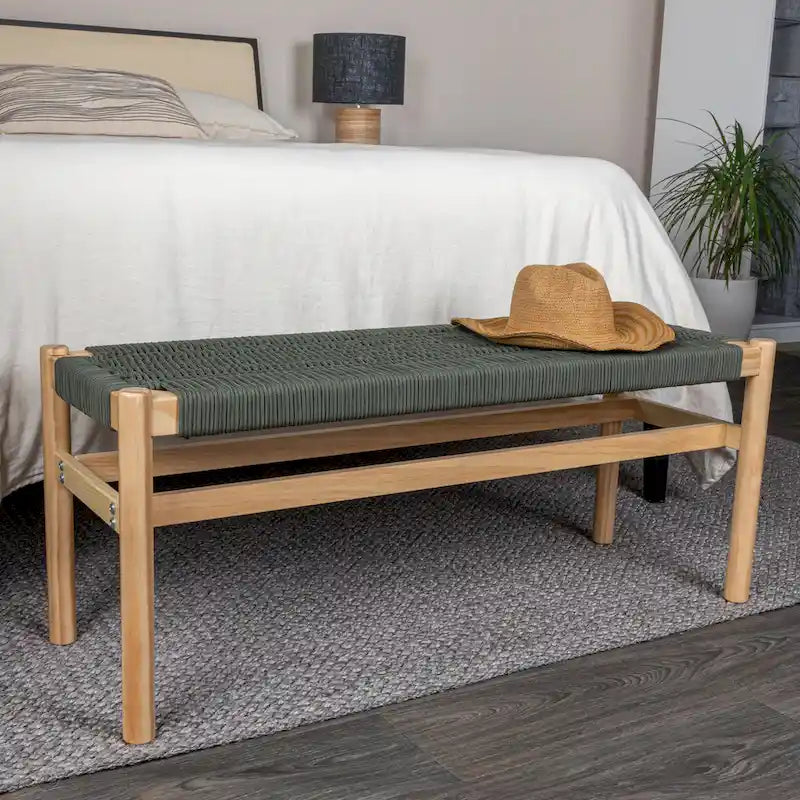 Solid Wood and Woven Rope Entryway Bench - 43.3L x 15.0W x 18.0H