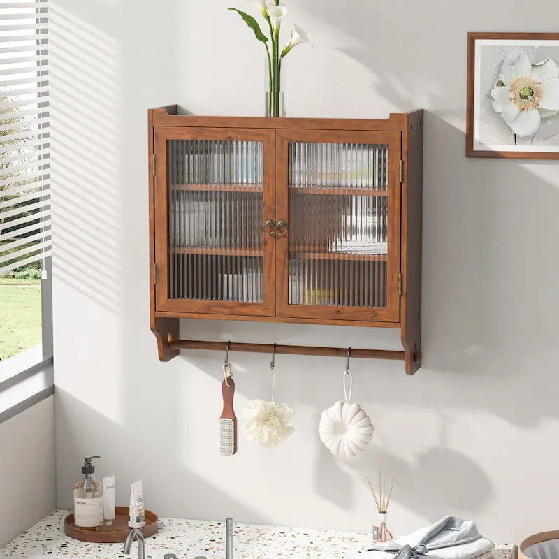 Glass Door Vintage Double Door Wall Cabinet
