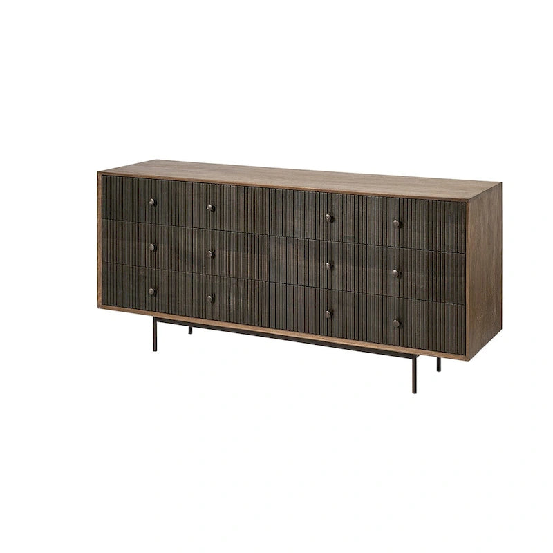 Grace Two-Tone Brown Solid Wood 6 Drawer Sideboard - 70.0L x 18.0W x 31.0H