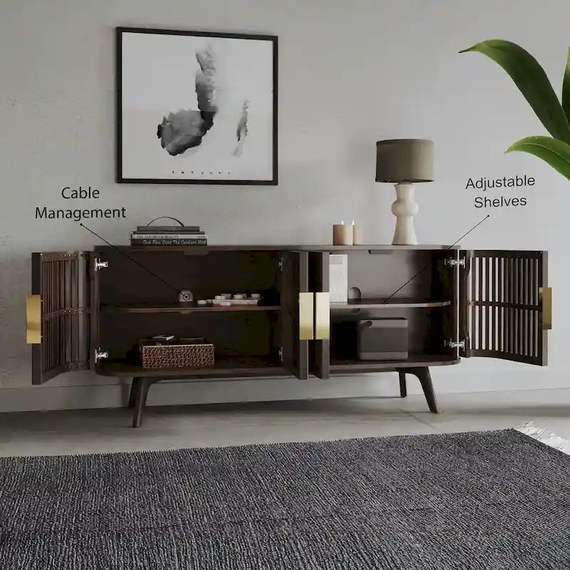 Certified Rubberwood and Acacia Veneer Sideboard with Slatted Doors