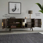 Certified Rubberwood and Acacia Veneer Sideboard with Slatted Doors