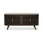 Certified Rubberwood and Acacia Veneer Sideboard with Slatted Doors