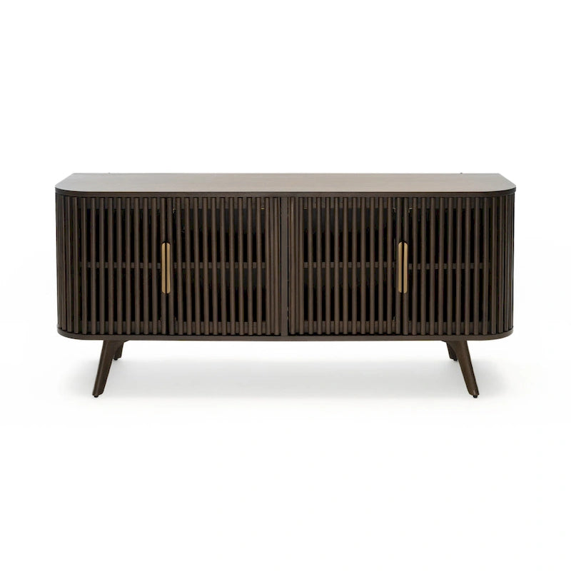 Certified Rubberwood and Acacia Veneer Sideboard with Slatted Doors